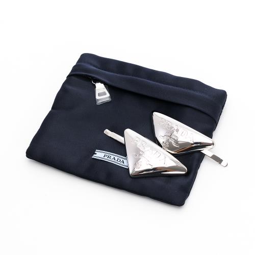 Prada 金屬髮夾(左右各一)(銀/刻字logo)