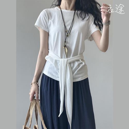 【衣途】設計感綁帶收腰T恤上衣(百搭/透氣/舒適/M-L/3色可選/KDTY-B539)