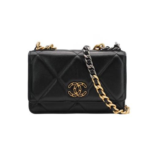 二手品 Chanel 19羊皮雙色鏈帶Woc斜背包(AP0957-黑)