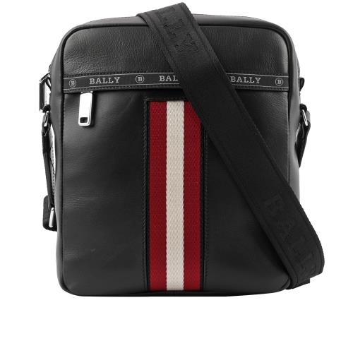 BALLY Holm 紅白條紋牛皮日字斜背包(黑色)