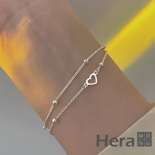 【Hera 赫拉】精鍍銀愛心女雙層圓豆豆光珠心形手鍊 H111040506