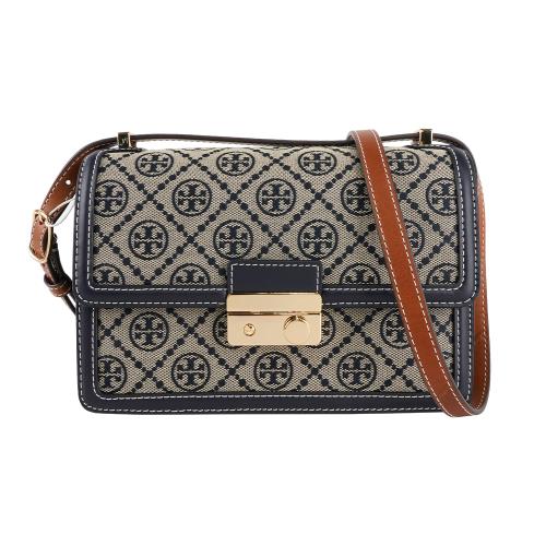 TORY BURCH T Monogram 滿版緹花肩背/斜背二用包(藍色)