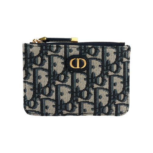 DIOR迪奧 30 Montaigne 緹花及小牛皮拉鍊卡片夾/名片夾(藍色)