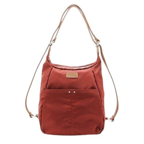 FIRANO-皮標LOGO尼龍可肩背/後背兩用包(深橘紅)