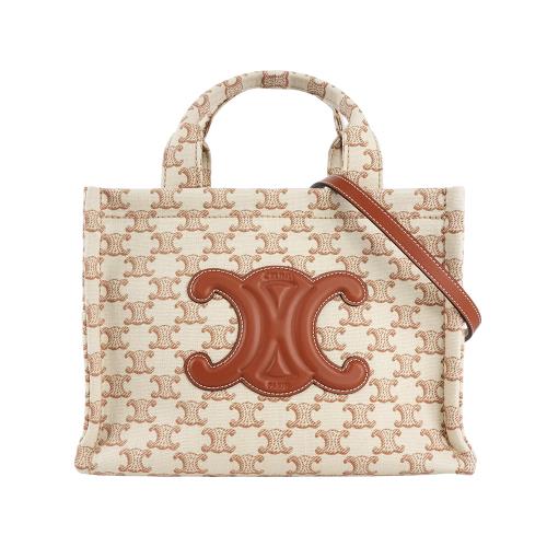 CELINE Cabas Thais 凱旋帆布小款二用包(白色)