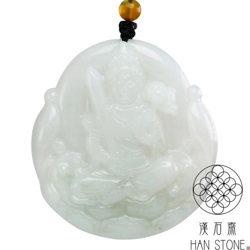 漢石齋】天然翡翠A貨文殊菩薩玉珮吊墜細糯種飄花(50*54*8mm)|觀音