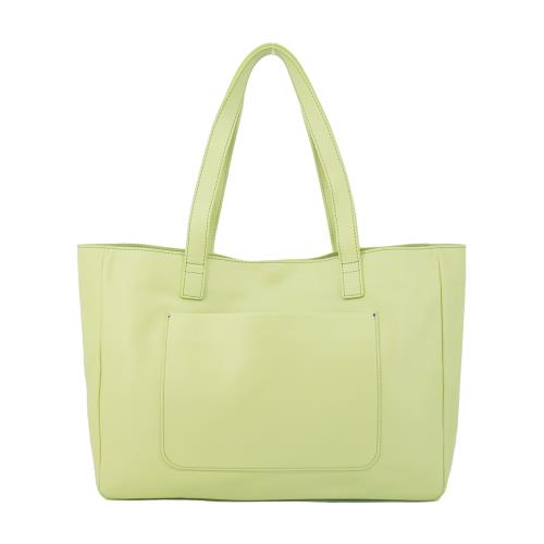 agnes b.前口袋logo壓印皮革托特包-粉綠