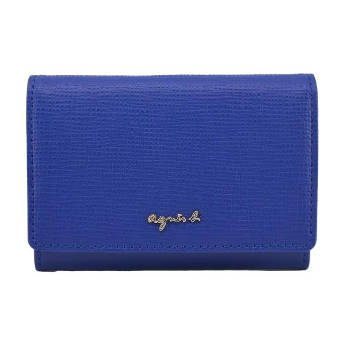 agnes b.金屬LOGO防刮皮革名片夾-寶藍