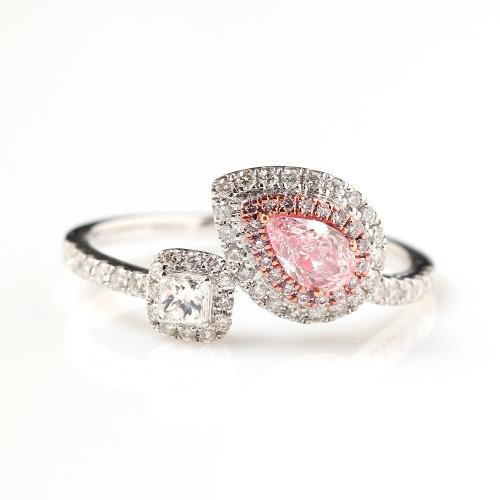 【雅紅珠寶】GIA-0.32ct-Very Light Pink-淡粉水滴型彩鑽戒指