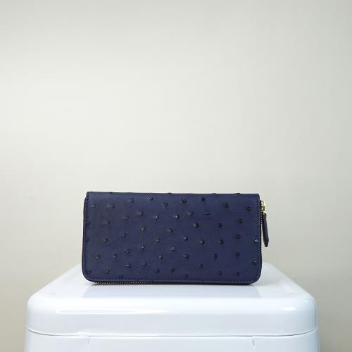 【M2nd】輕奢OL珍稀鴕鳥皮長夾(藏藍-T32A)