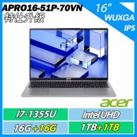 特仕升規 ACER Aspire Pro APRO16-51P-70VN (I7-1355U/16G+16G/1TB+1TB/16 WUXGA)