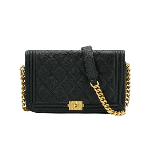 二手品 Chanel Boy 牛皮金鍊雙面斜背WOC(AP3013-黑)