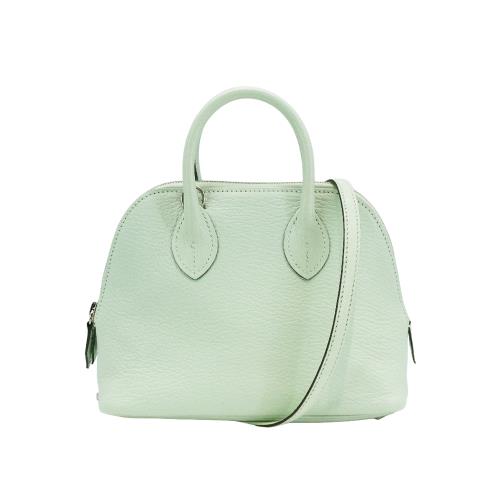 二手品 Hermes Mini Bolide 山羊皮銀釦手提兩用包(U刻/氣泡綠)