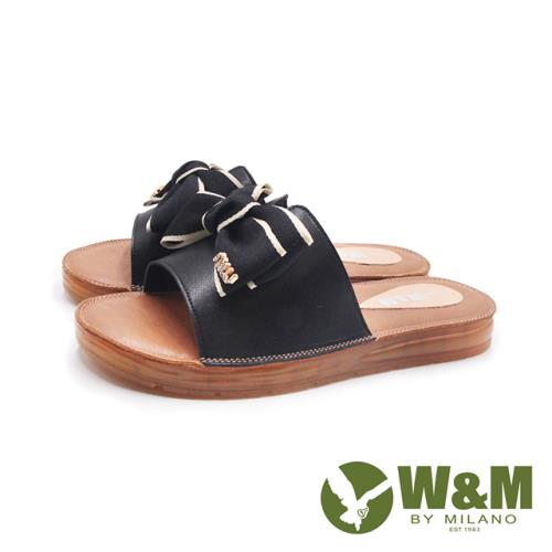W&M(女)MIU字蝴蝶結果凍QQ彈力膠拖鞋 女鞋-黑色
