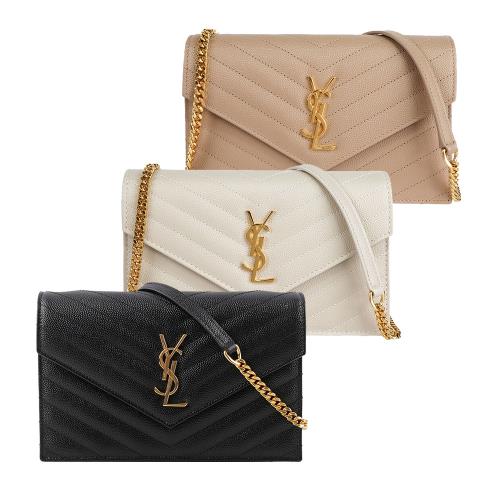 YSL V紋荔枝皮金釦小款WOC 斜背包(任選) 742920 BOW01