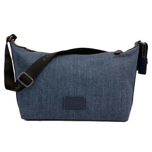 【COACH】素面牛仔布男中性款船型斜背包(藍)