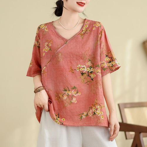 出清3折起 輕優雅飄逸春暖粉綿麻五分袖上衣 (春秋 3XL有做 修身剪裁 中大尺碼)