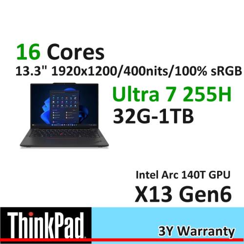Lenovo 聯想 ThinkPad X13 Gen 6 輕薄AI筆電 Ultra 7 255H/Arc/32G/1TB/Win11P/三年保固