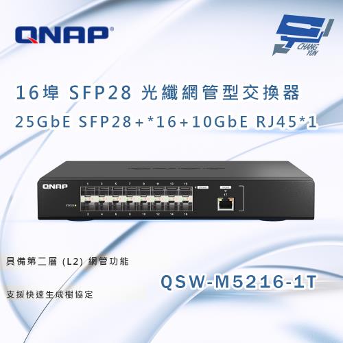 昌運監視器 QNAP 威聯通 QSW-M5216-1T 16 埠 25GbE SFP28 光纖網管型交換器|昌運監視器|ETMall東森購物網