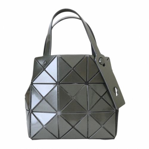 ISSEY MIYAKE 三宅一生-BAOBAO 皮質幾何方格4x5直式小手提包(鐵砂灰)亮面/大