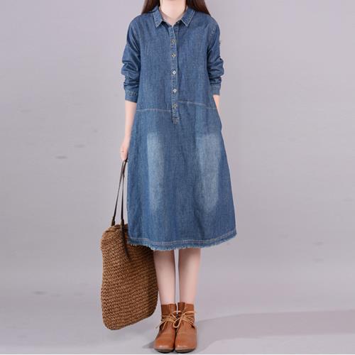 出清 3折起 牛仔領扣輕刷色連身裙洋裝