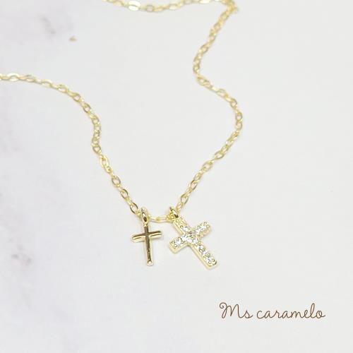 【焦糖小姐 Ms caramelo】925純銀鍍K黃 十字架項鍊