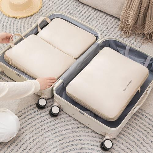  Mr.box  雙層雙拉鍊旅行衣物行李箱壓缩袋-燕麥色(大號)