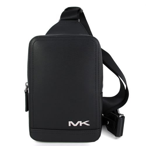 MICHAEL KORS 銀字LOGO橫紋單肩胸包(黑色)