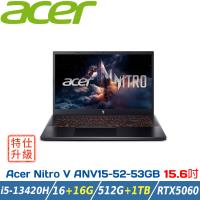 【特仕升級】ACER Nitro V ANV15-52-53GB 黑(i5-13420H/16+16G/512G+1TB/RTX5060/W11)
