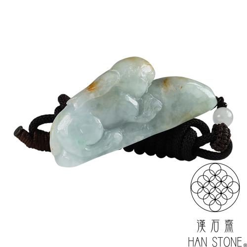 【漢石齋】天然翡翠A貨 玉兔玉珮吊墜 飄花種帶黃翡(64*28*17mm)