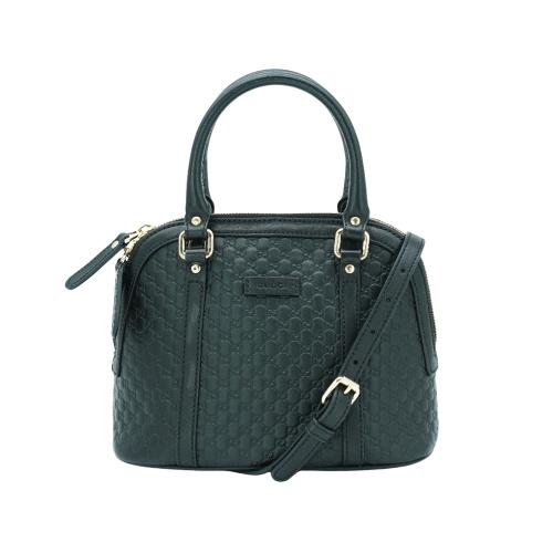 二手品 Gucci Ssima 牛皮壓紋手提兩用貝殼包(449654-黑)