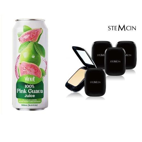 【1+1抗漲配】STEMCIN鑽石光感防曬礦物蜜粉餅5入組+越南第一品牌VINUT 100%純紅心芭樂飲