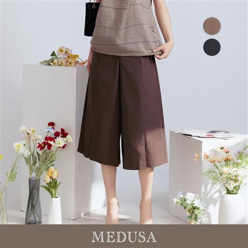 現貨【MEDUSA 曼度莎】側蓋腰頭素色壓褶寬褲裙 - 2色（M-XL）｜女休閒寬褲 女寬褲裙 女短褲