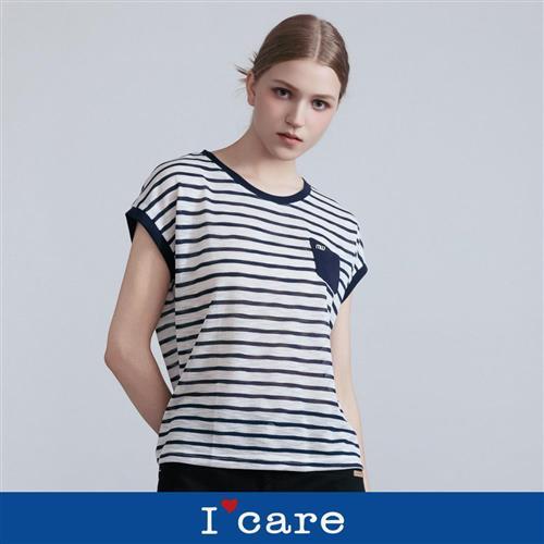 現貨【ICare 依卡】經典海軍條紋小口袋T恤（F）｜短袖T恤 休閒上衣 短袖上衣