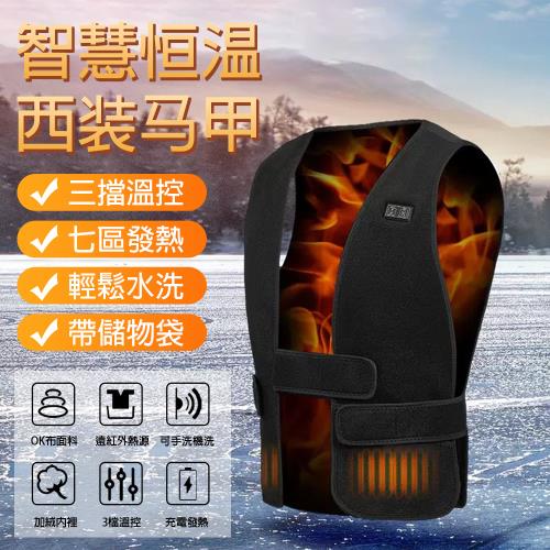 新款USB智能發熱馬甲 電熱背心 黑色雙控7區發熱 尺碼可調節 西裝馬甲男女