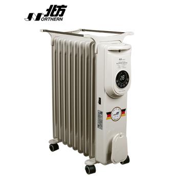 Northern北方 NRD-1509 葉片式油汀暖爐，德國原裝進口，適用6-8坪空間，提供安全高效的1500W暖風加熱。產品尺寸約53×24×64.5cm，重量15.4kg，支援110V/60Hz電壓與可調溫度設定。外箱尺寸63x18x72cm，享3年保固及BSMI許可R33246，冬季暖房首選。