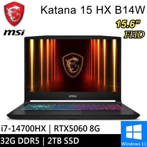 微星 Katana 15 HX B14WFK-689TW-SP4  黑(i7-14700HX/32G/2TB/RTX5060 8G/W11)特仕機