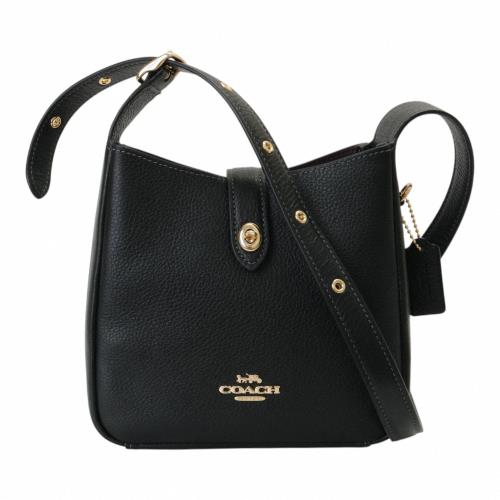 COACH-HADLEY 金屬LOGO 鵝卵石皮革斜背手袋(黑)小