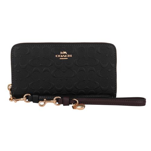 COACH-可替換雙提把浮雕LOGO 拉鍊長夾禮組(黑)