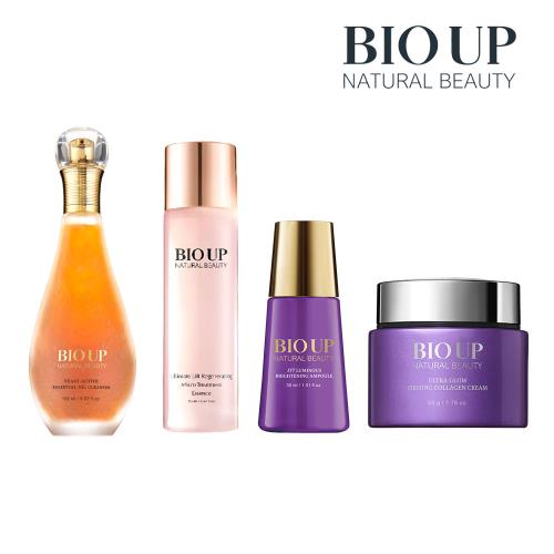 BIOUP自然美 每日必備(酵肽潔膚露+花妍青春露+377光采淨白安瓶+爆水全能霜)-特