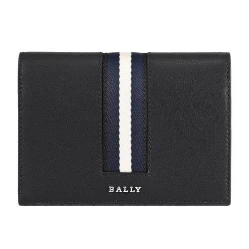 BALLY 6313319 HEMET 浮雕LOGO經典織帶對開4卡護照夾.黑