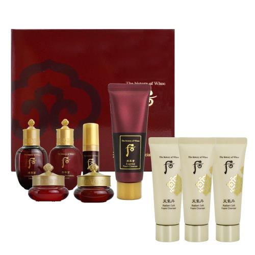 [潤澤養膚組]WHOO后 津率享紅潤美顏6件組+天氣丹華炫煥亮潔顏乳(35ml)X3入