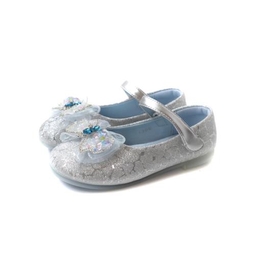 小女生鞋 蝴蝶結娃娃鞋 中童 童鞋 銀藍/亮片 1306 no343