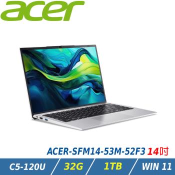 【特仕升級】Acer 宏碁 Swift Lite SFM14-53M-52F3 輕薄文書筆電(C5-120U/32GB/1TB/Win11)