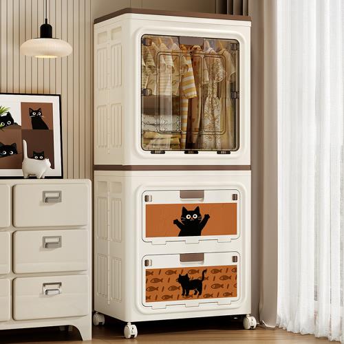 【AOTTO】56面寬大容量附輪貓咪收納櫃(收納箱/衣櫃/置物櫃/床頭櫃/摺疊衣櫃)