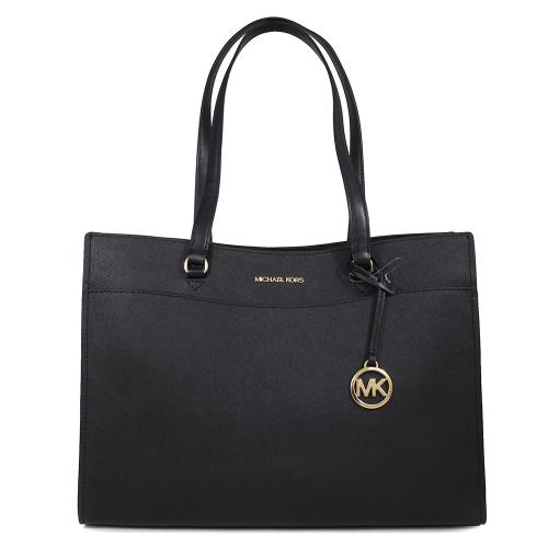 MICHAEL KORS  金字LOGO防刮皮革三層托特包(黑色)