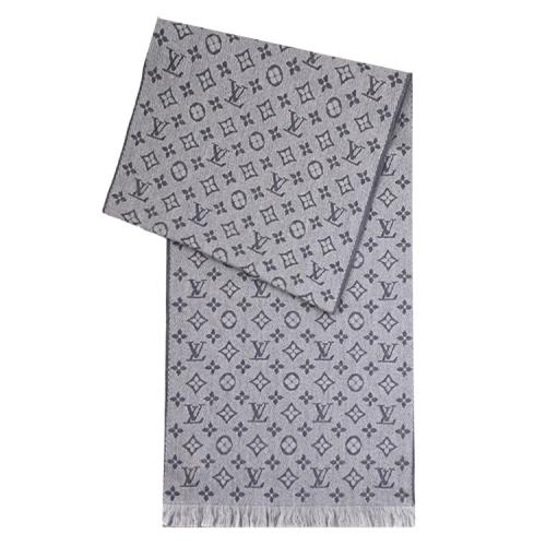 Louis Vuitton LV M70932 Monogram Classic 雙面花紋羊毛圍巾.淺灰