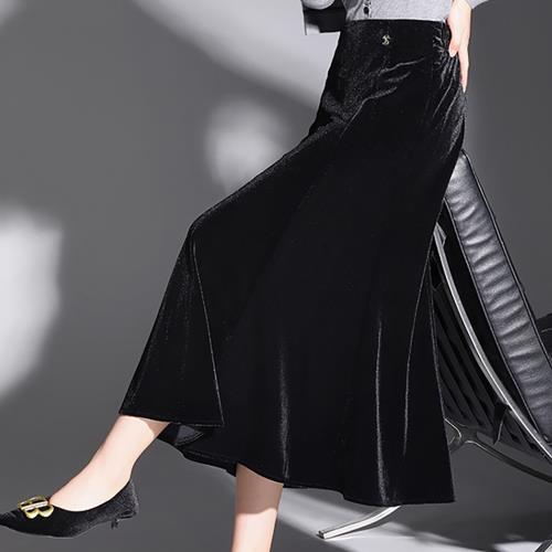 麗質達人 - 201黑色絲絨長裙-KF