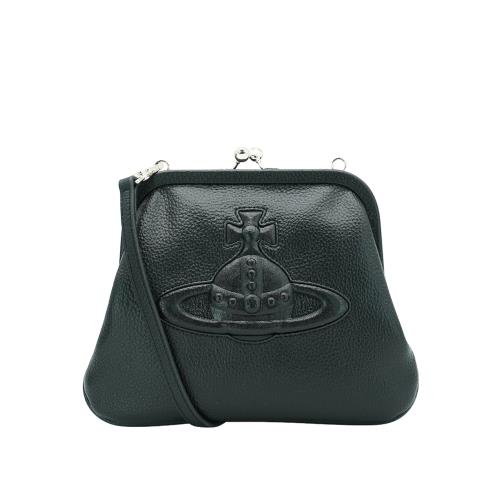 Vivienne Westwood 浮雕土星logo轉釦肩背包(黑)