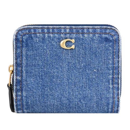  COACH CAU96 ESSENTIAL C LOGO牛仔布扣式零錢短夾.深藍